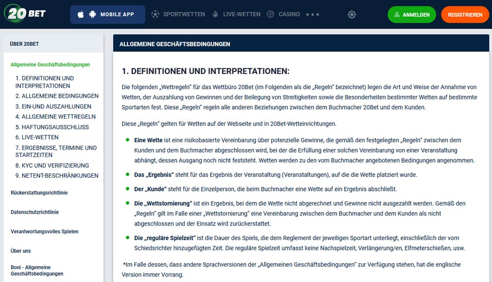 ©20Bet | Die AGB von 20Bet.