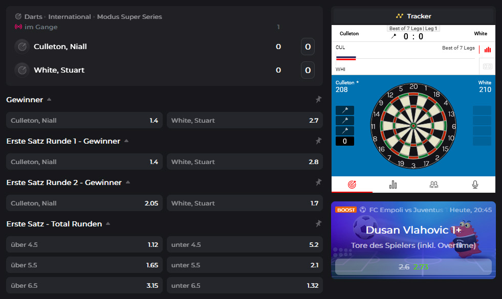 Darts Livewetten