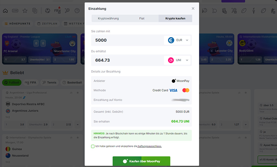 ©BC Game | Krypto Kaufen mit Moonpay