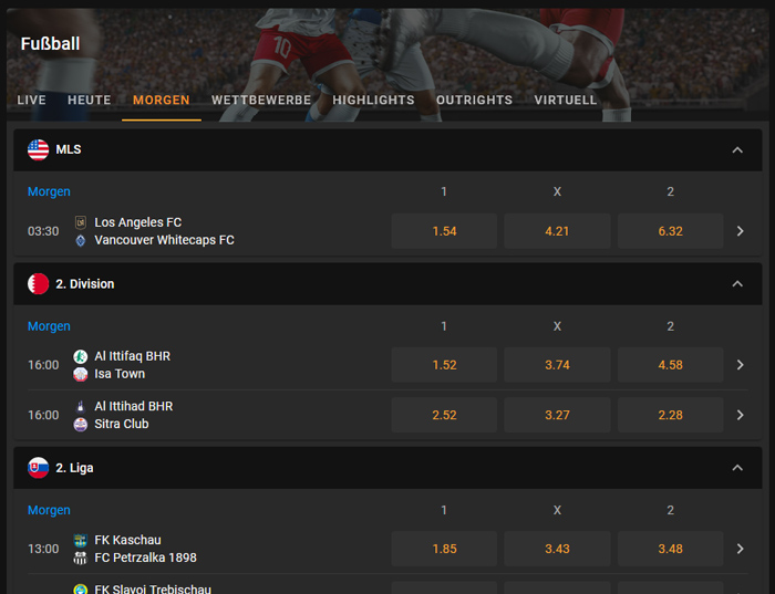Cloudbet Fussballwetten Morgen