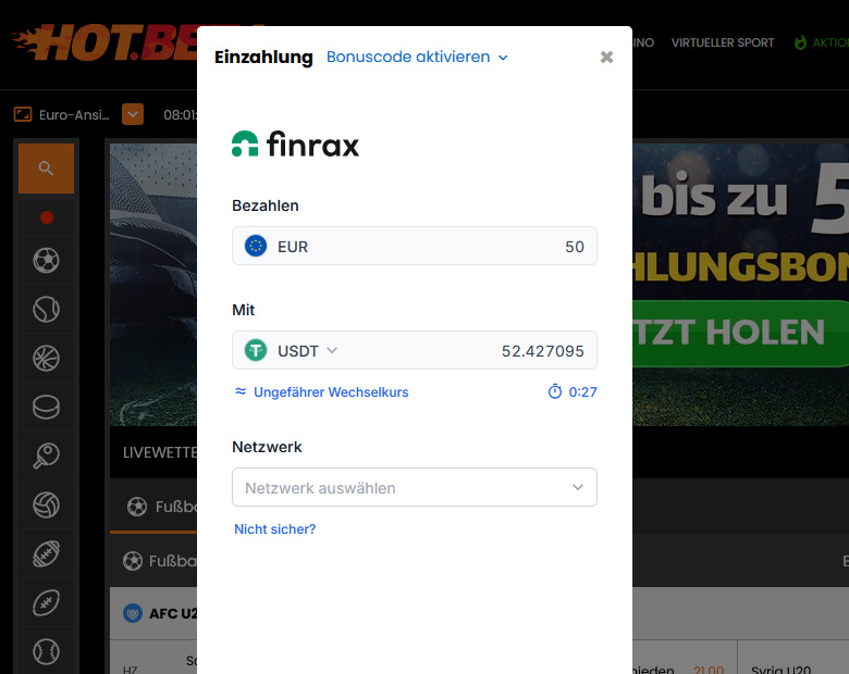 Einzahlen mit Krypto bei Hotbet