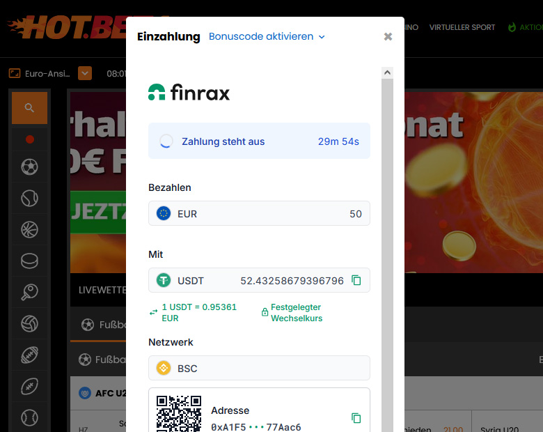 Einzahlen mit Krypto bei Hotbet