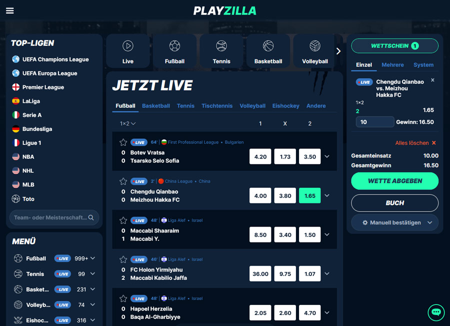 Das Sportwettenangebot von Playzilla