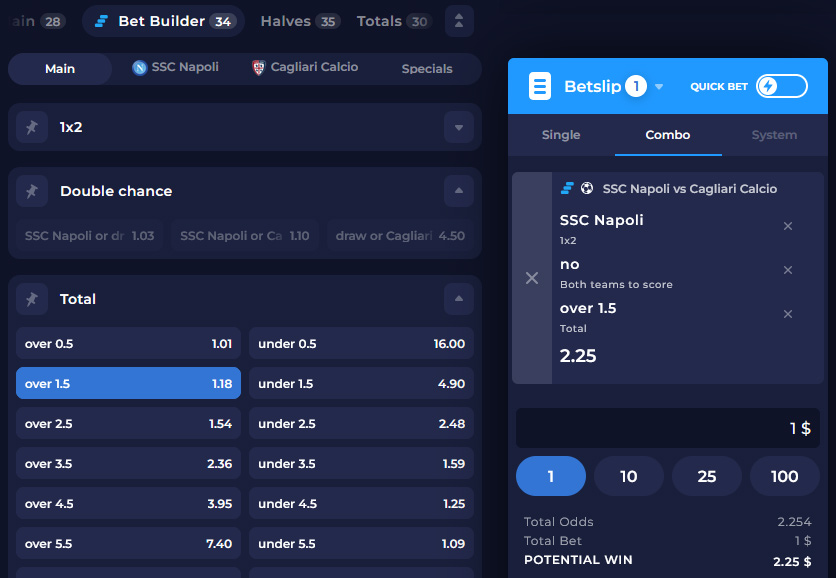 Der Bet Builder: Maßgeschneiderte Kombiwette zum Spiel Napoli vs Cagliari