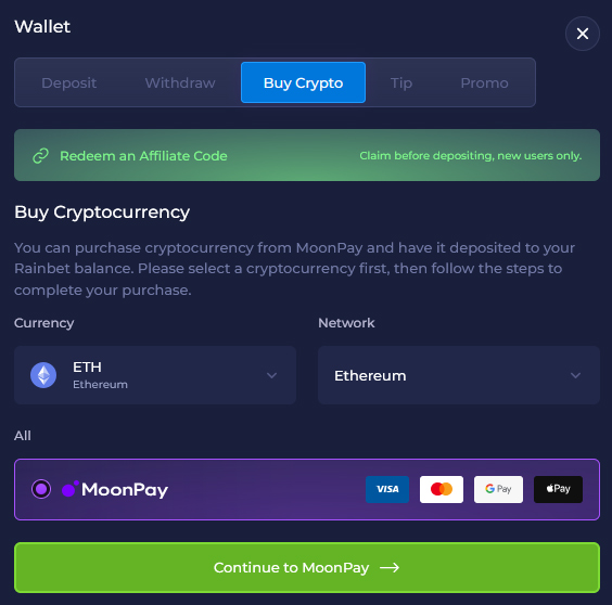 Rainbet Buy Crypto