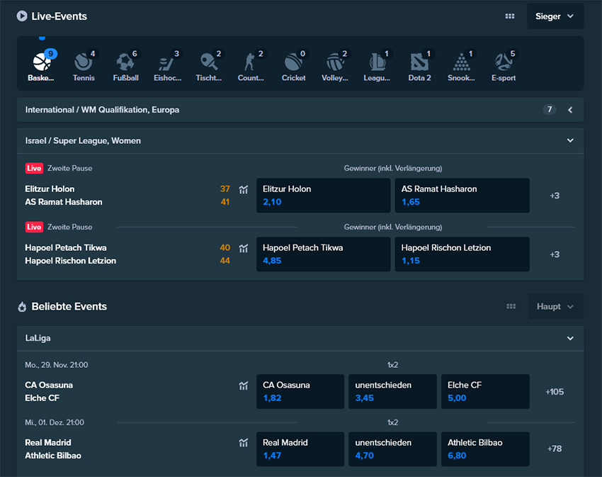 Stake Sportwetten Live Events